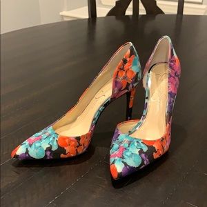 Jessica Simpson floral canvas heels